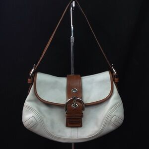 Coach brown trim white leather shoulder bag